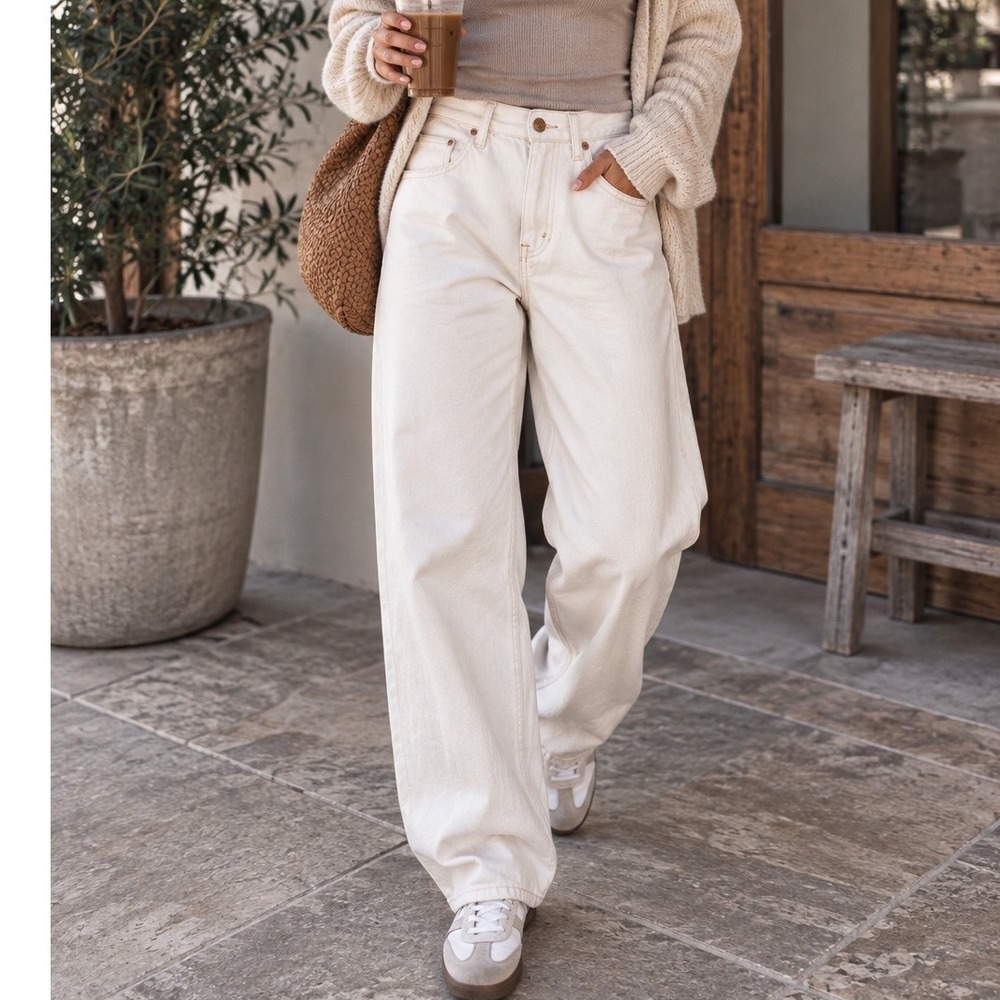 We The Free Tinsley Baggy Jeans Women's 27 Ivory High Rise Straight Leg